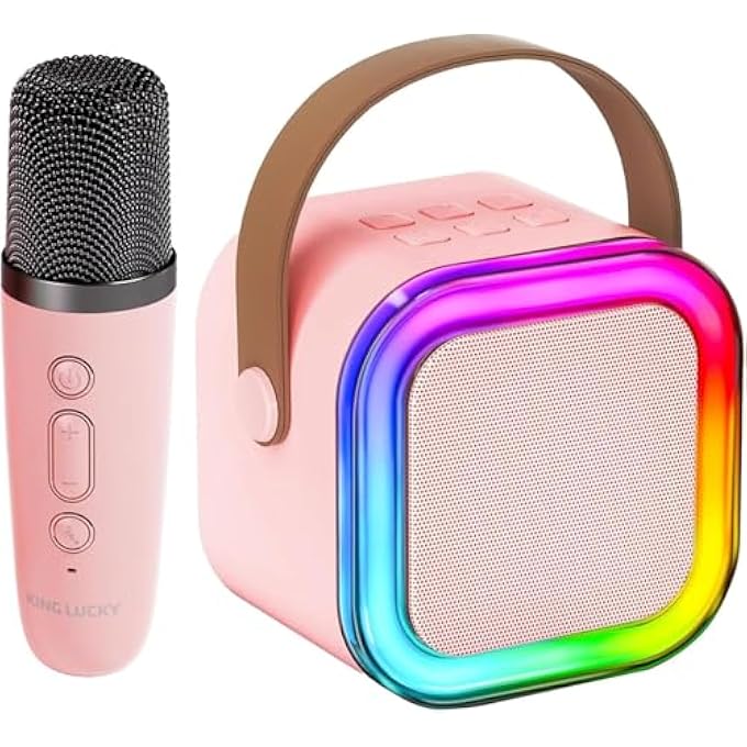 MINI KARAOKE MACHINE FOR KIDS GIFTS ADULTS (CUTE LITTLE & PORTABLE) BLUETOOTH SPEAKER WITH WIRELESS MICROPHONE (SOUND LOUD) BIRTHDAY GIFTS FOR GIRLS 3-12 YEARS OLD TODDLER TOYS - PINK - Image 2
